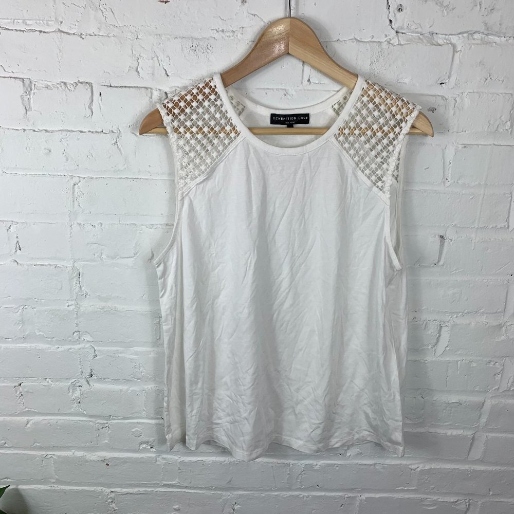 Generation Love Lena Open Knit Tank Top White SZ L